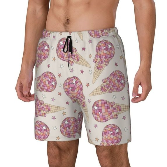 Picia Sparkling Ice Cream pattern Mens Swim Trunks with Compression Liner Stretch Beach Shorts Quick Dry with Zipper Pockets No-Chafing Board Shorts-Medium