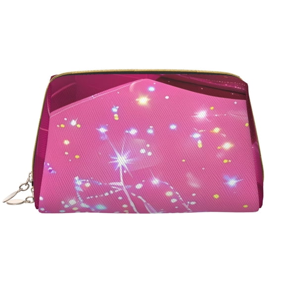 Picia Sparkling Pink Toilet Print Leather Makeup Bag Make Up Bag Travel Toiletry Bag for Her Girlfriend Teacher Teen Girl Gifts