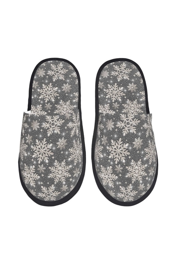 Sparkling Snowflakes Print Women's Fuzzy Fluffy House Slippers Plush Memory Foam Shoes Indoor Outdoor-Large
