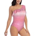 thumbnail image 1 of Picia Sparkly Pink Glitter Pattern Women's One Piece Swimsuits,One Shoulder Swimwear Asymmetric ,Ruffle Monokinis Bathing Suits,High Waisted Flattering Bathing Suits-Large, 1 of 8