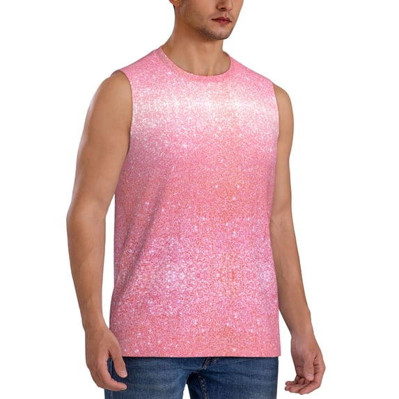 Picia Sparkly Pink Glitter mens Cotton Tank Undershirts , Moisture-wicking Ribbed Tanks, Lightweight Cotton Tank Undershirts-X-Large