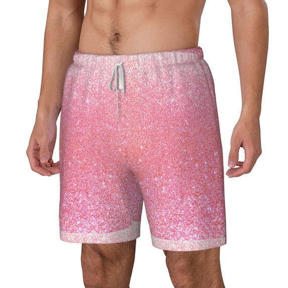 Picia Sparkly Pink Glitter pattern Mens Swim Trunks with Compression Liner Stretch Beach Shorts Quick Dry with Zipper Pockets No-Chafing Board Shorts-Large