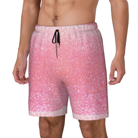 Picia Sparkly Pink Glitter pattern Mens Swim Trunks with Compression Liner Stretch Beach Shorts Quick Dry with Zipper Pockets No-Chafing Board Shorts-