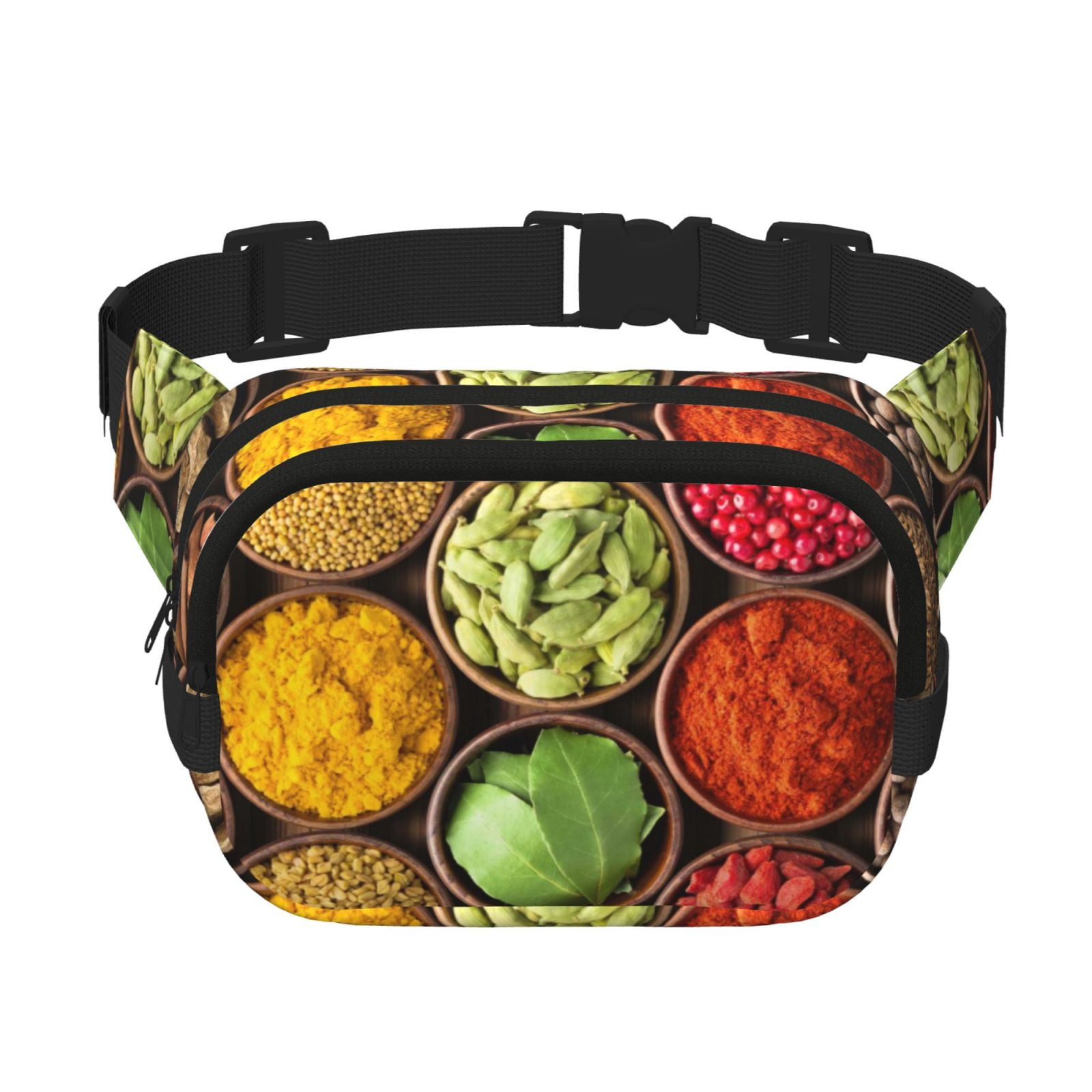 Picia Spices And Herbs Print Square Double-Layer Waist Bag Mini Adjustable Waist Belt Bag Exercise Running Travel Hiking