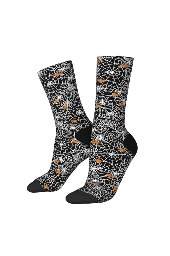 Spider Cobweb Print Athletic Socks for Men & Women – Cushioned Moisture-Wicking Crew Socks for Sports, Running, and Training, Soft & Breathable Size 5-11