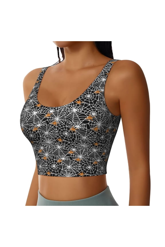 Spider Cobweb Sports Bra for Women,Padded Strappy Sports Bras Medium Support Yoga Bra with Removable Cups,Running Yoga Bra-X-Large