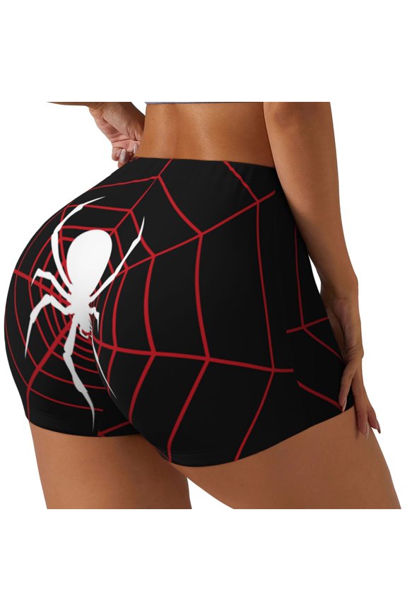 Spider On The Web Printed Workout Shorts for Women Seamless Scrunch Butt Lifting High Waisted Yoga Gym Booty Running Moisture-wicking Short Pants-Small