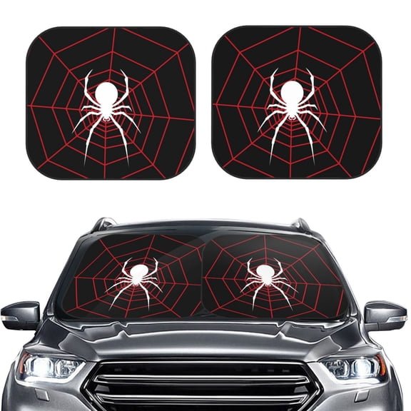 Picia Spider On The Web 2 Piece Car Windshield Sun Shade Foldable | Foldable Sun Shield for Front Window Blocks UV Rays and Keeps Your Vehicle Cool-Large