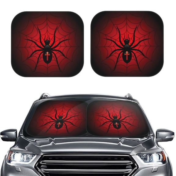 Picia Spider on the Web 2 Piece Car Windshield Sun Shade Foldable | Foldable Sun Shield for Front Window Blocks UV Rays and Keeps Your Vehicle Cool-Medium