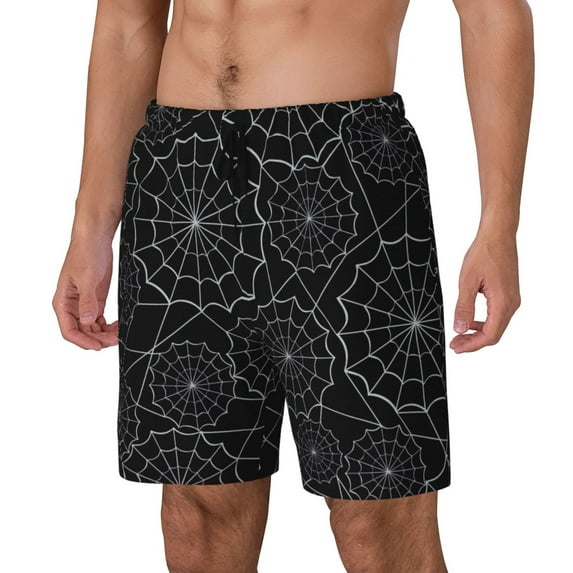 Picia Spider Web Black pattern Mens Swim Trunks with Compression Liner Stretch Beach Shorts Quick Dry with Zipper Pockets No-Chafing Board Shorts-Large