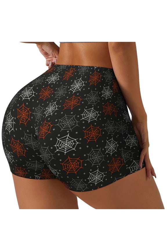 Spider Web Printed Workout Shorts for Women Seamless Scrunch Butt Lifting High Waisted Yoga Gym Booty Running Moisture-wicking Short Pants-XX-Large