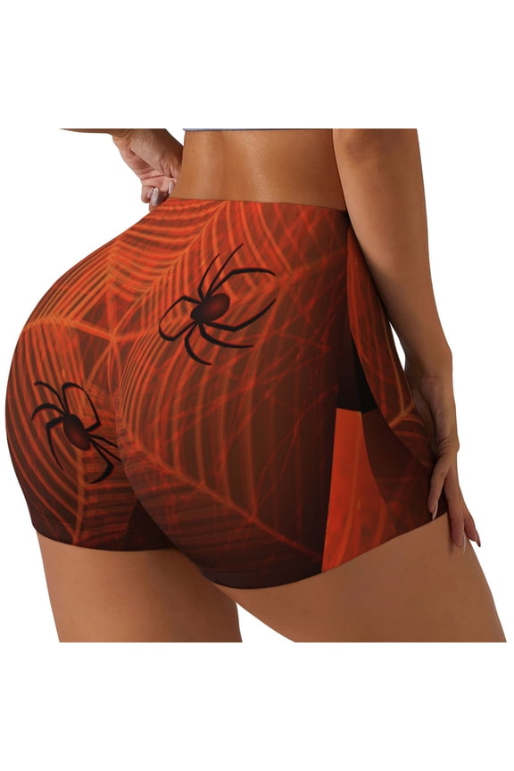 Spider Web Printed Workout Shorts for Women Seamless Scrunch Butt Lifting High Waisted Yoga Gym Booty Running Moisture-wicking Short Pants-XX-Large