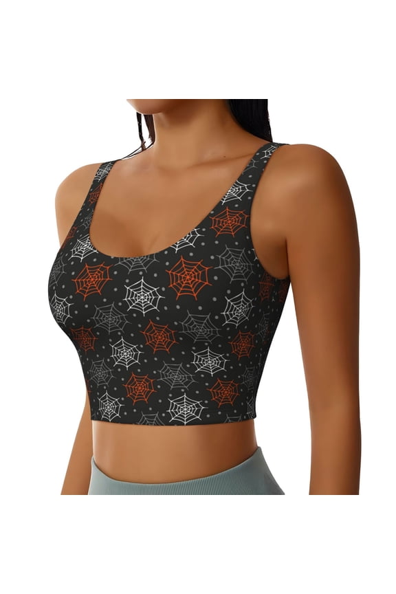 Spider Web Sports Bra for Women,Padded Strappy Sports Bras Medium Support Yoga Bra with Removable Cups,Running Yoga Bra-Medium