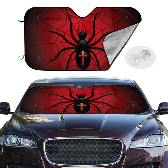 Picia Spider on the Web Curved Windshield Sunshade Accordion Folding Style Auto Shade for Car Truck SUV Van Blocks UV Ray Sun Visor Protector -Medium
