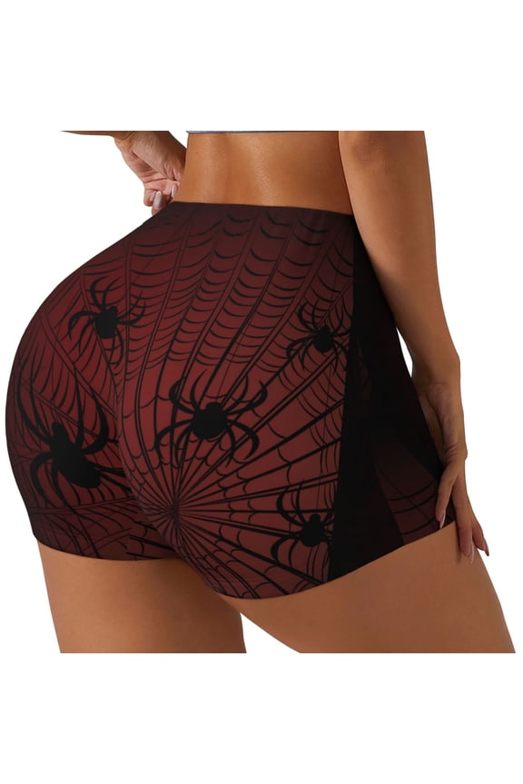 Spiders On A Web Printed Workout Shorts for Women Seamless Scrunch Butt Lifting High Waisted Yoga Gym Booty Running Moisture-wicking Short Pants-Medium