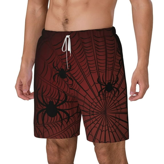 Picia Spiders On A Web pattern Mens Swim Trunks with Compression Liner Stretch Beach Shorts Quick Dry with Zipper Pockets No-Chafing Board Shorts-XX-Large