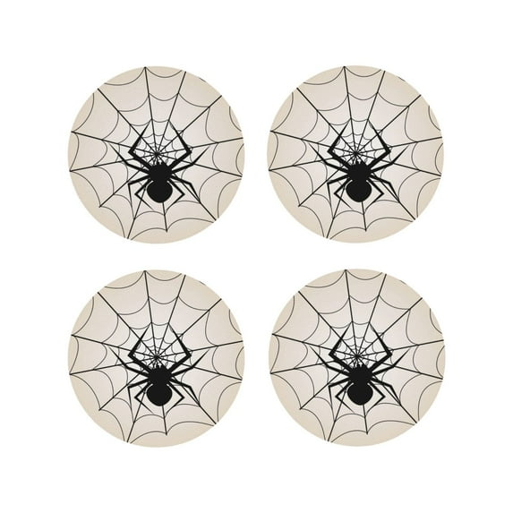 Picia Spiders On The Web 1 Printed Leather Coasters for Drinks, 4" Drink Coasters Set of 4 for Tabletop Protection, Handmade Luxurious Home Décor and Housewarming Gift -Round Shape