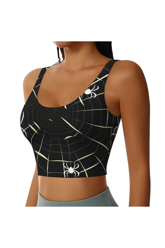 Spiders On The Web Sports Bra for Women,Padded Strappy Sports Bras Medium Support Yoga Bra with Removable Cups,Running Yoga Bra-X-Large