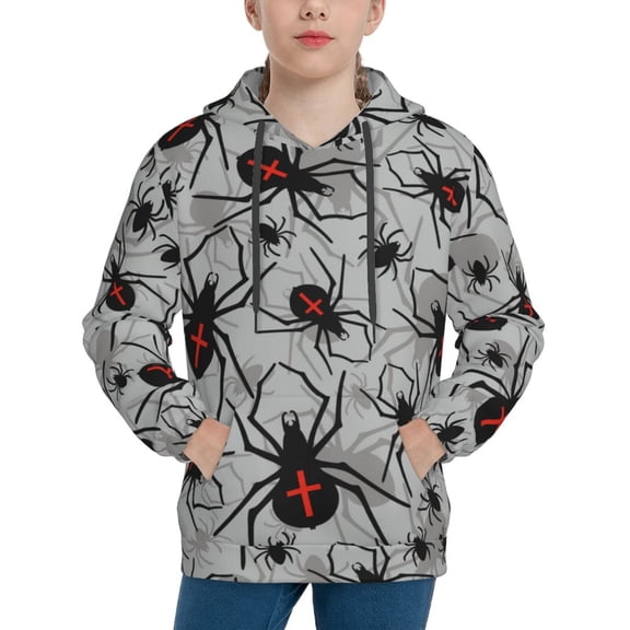 Picia Spiders Pattern Youth Hoodie - Warm Pullover Sweatshirt with Kangaroo Pocket, Ideal for Boys and Girls-Small