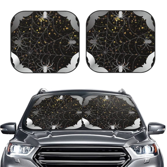 Picia Spiderweb Bats And A Spider 2 Piece Car Windshield Sun Shade Foldable | Foldable Sun Shield for Front Window Blocks UV Rays and Keeps Your Vehicle Cool-Medium
