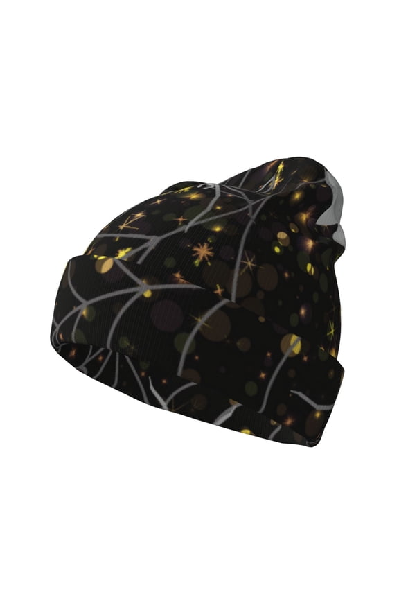 Spiderweb Bats And A Spider Pattern Knitted Beanie Hat for Men and Women , Unisex Winter Warm Stretchy Knit Cap Thick Fisherman Beanies Cuffed Plain Skull Caps
