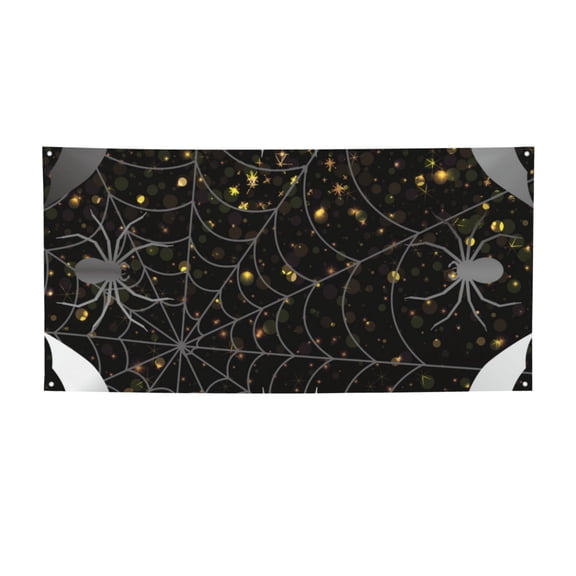 Picia Spiderweb Bats And A Spider Pattern Party Banner, Festive Decoration, Holiday Banner, Celebration Decor, Event Banner, Reusable Party Banner-