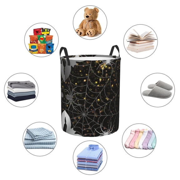 Picia Spiderweb Bats And A Spider Large Laundry Basket, Waterproof, Freestanding Laundry Hamper, Collapsible Tall Clothes Hamper with Extended Handles-Small