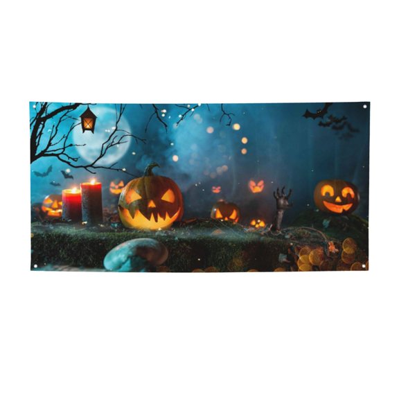 Picia Spooky Halloween Pattern Party Banner, Festive Decoration, Holiday Banner, Celebration Decor, Event Banner, Reusable Party Banner-Medium