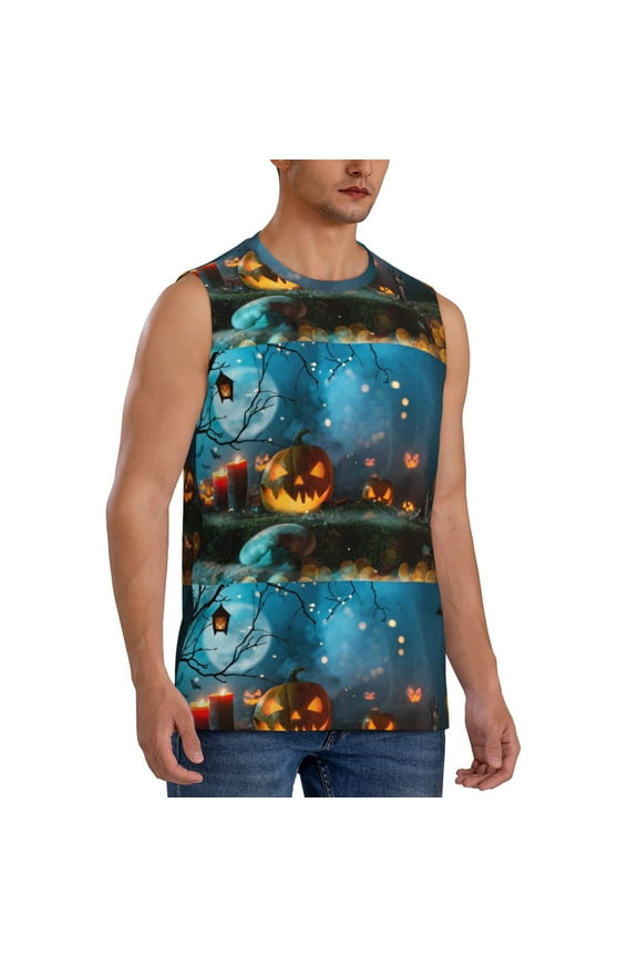 Spooky Halloween mens Cotton Tank Undershirts , Moisture-wicking Ribbed Tanks, Lightweight Cotton Tank Undershirts-Large