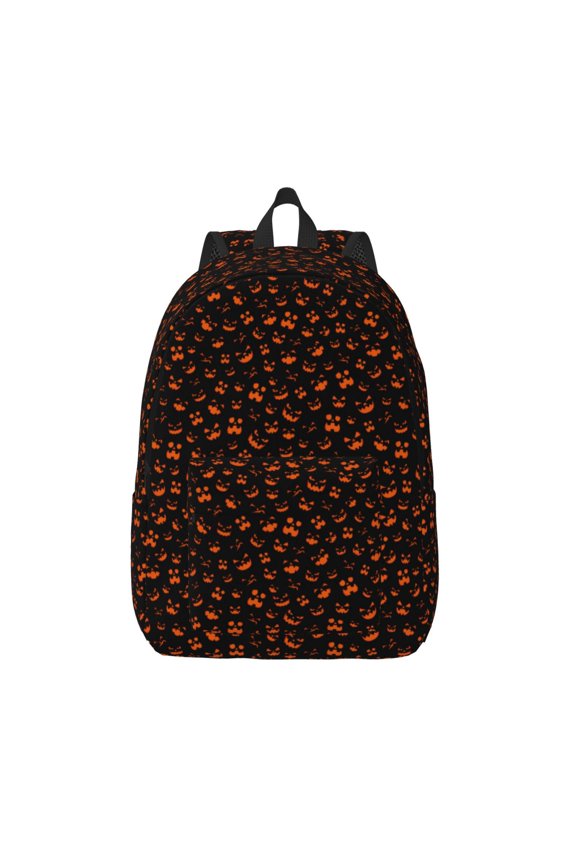 Spooky Pumpkin Face Printed Canvas Daypack - Stylish and Durable Vintage Compact Backpack - Class, Work, Travel, or Laptop Bookbag,Organized Compartments-Small