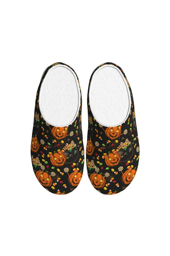 Spooky Sweets for Women's Lamb-hug Comfy Fleece House Slippers Memory Foam, Slip-on House Shoes Indoor Outdoor-35/36