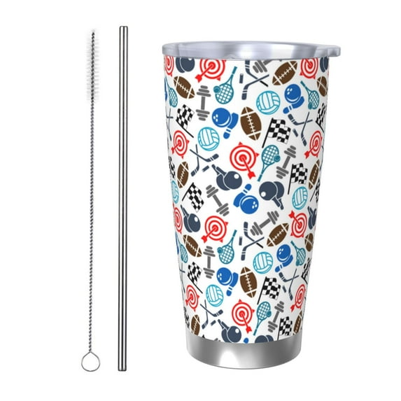Picia Sport Items Pattern 20 oz Tumbler Stainless Steel Vacuum Insulated Coffee Ice Cup Double Wall Travel Flask Dual Lid Water Bottle, Eco-friendly Car Cup