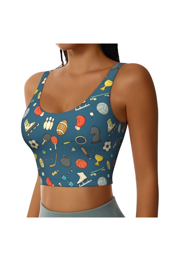 Sports Ball Sports Bra for Women,Padded Strappy Sports Bras Medium Support Yoga Bra with Removable Cups,Running Yoga Bra-Large