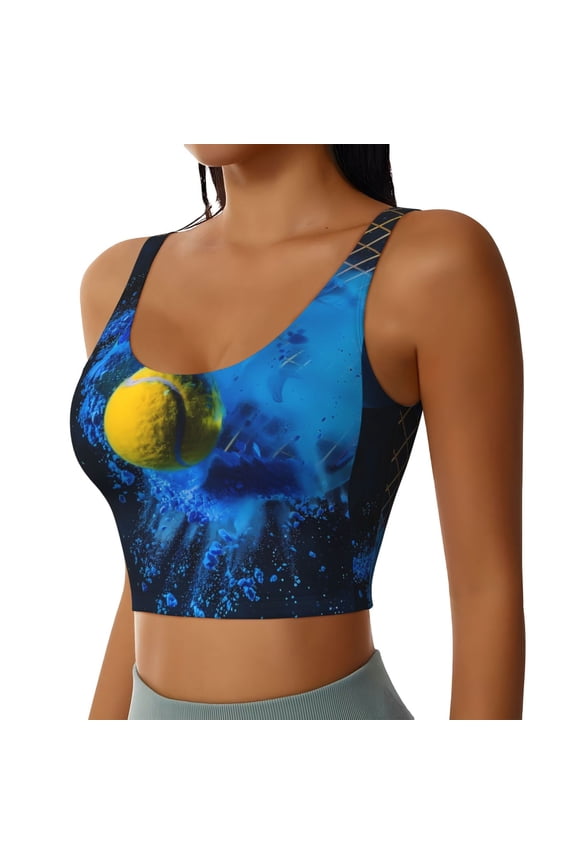 Sports Tennis Ball Sports Bra for Women,Padded Strappy Sports Bras Medium Support Yoga Bra with Removable Cups,Running Yoga Bra-XX-Large