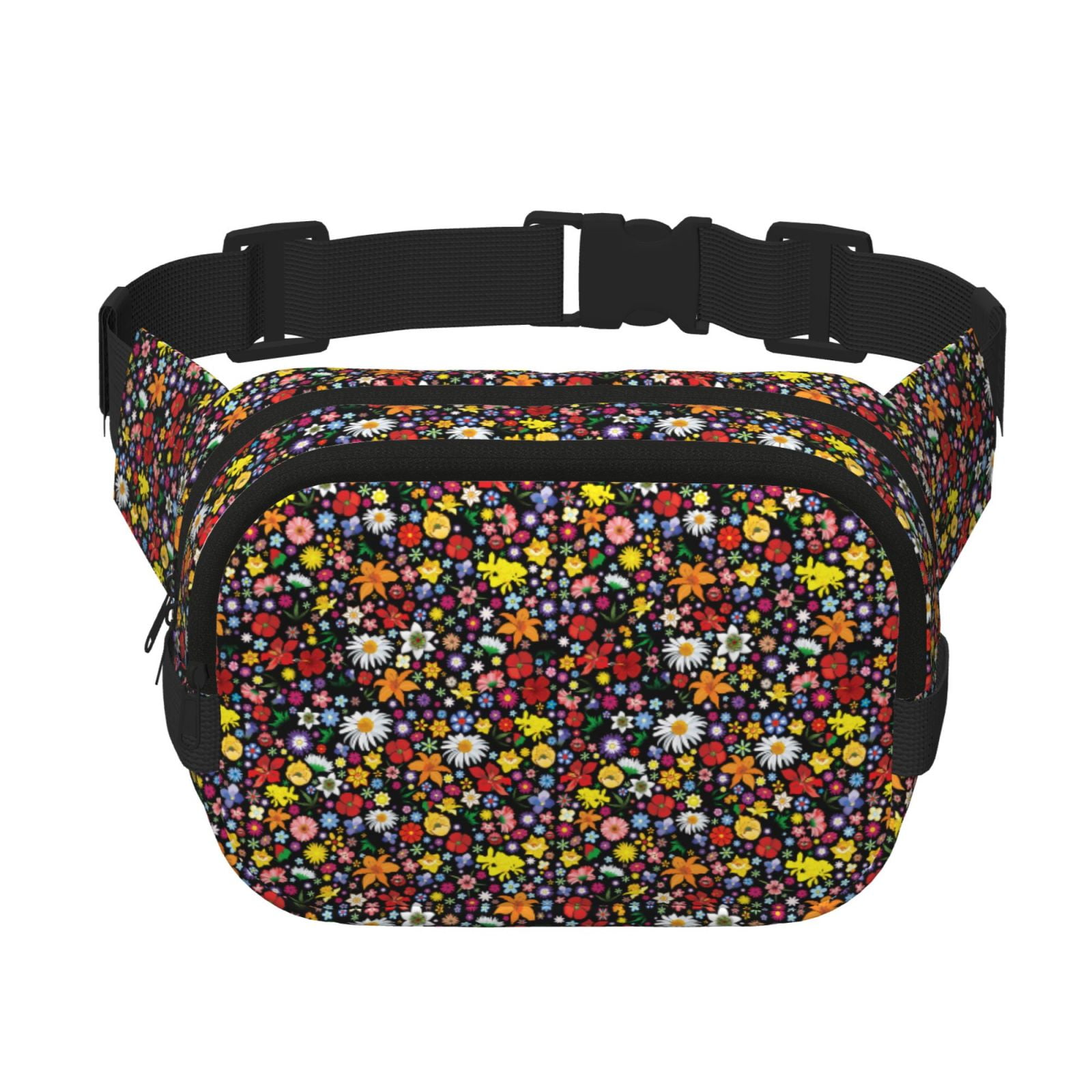 Picia Spring And Summer Flowers Print Square Double-Layer Waist Bag Mini Adjustable Waist Belt Bag Exercise Running Travel Hiking