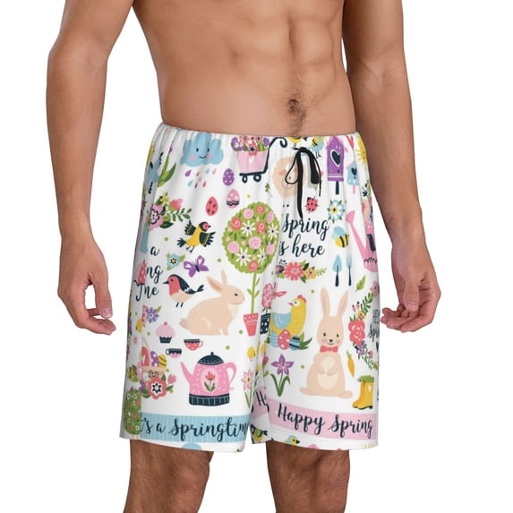 Picia Spring Flowers Birds Pajama Shorts for Men, Men's Pajama Bottoms, Sleepwear,Short Pajama Pants-3X-Large