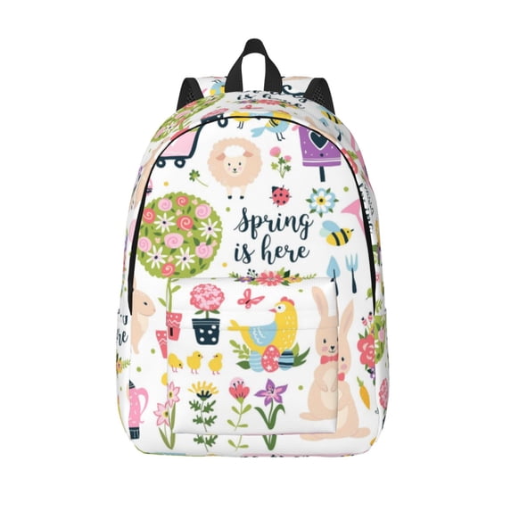 Picia Spring Flowers Birds Printed Canvas Daypack - Stylish and Durable Vintage Compact Backpack - Class, Work, Travel, or Laptop Bookbag,Organized Compartments-Small