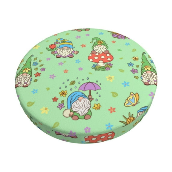 Picia Spring Gnome Pattern Round Stool Covers Comfy Seat Covers Stretch Removable Washable Chair Slipcover Round Bar Chair Cushion Cover-14 inch