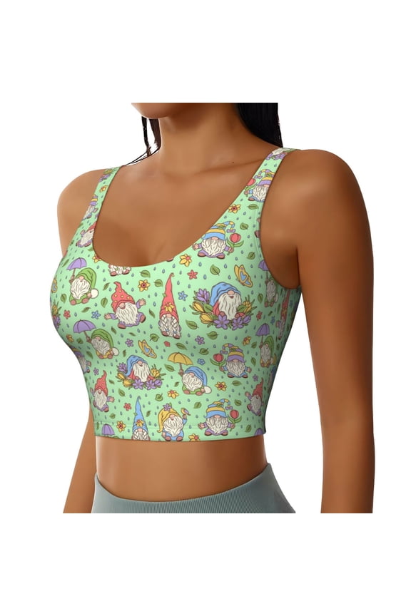 Spring Gnomes Sports Bra for Women,Padded Strappy Sports Bras Medium Support Yoga Bra with Removable Cups,Running Yoga Bra-Small