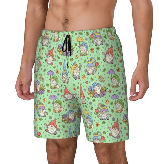 Picia Spring Gnomes pattern Mens Swim Trunks with Compression Liner Stretch Beach Shorts Quick Dry with Zipper Pockets No-Chafing Board Shorts-Small