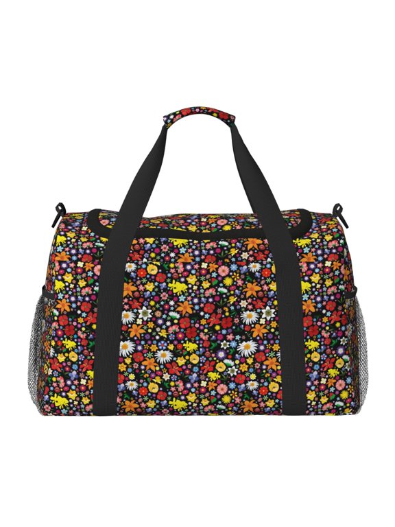 Spring And Summer Flowers Print Travel Duffle Bag,Weekender Bags for Women with Shoe Compartment, Gym Duffel Bag with Wet Pocket, Hospital Bags for Labor and Delivery