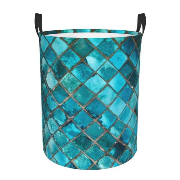 Picia Square Glass Mosaic Pattern Large Laundry Basket, Waterproof, Freestanding Laundry Hamper, Collapsible Tall Clothes Hamper with Extended Handles-