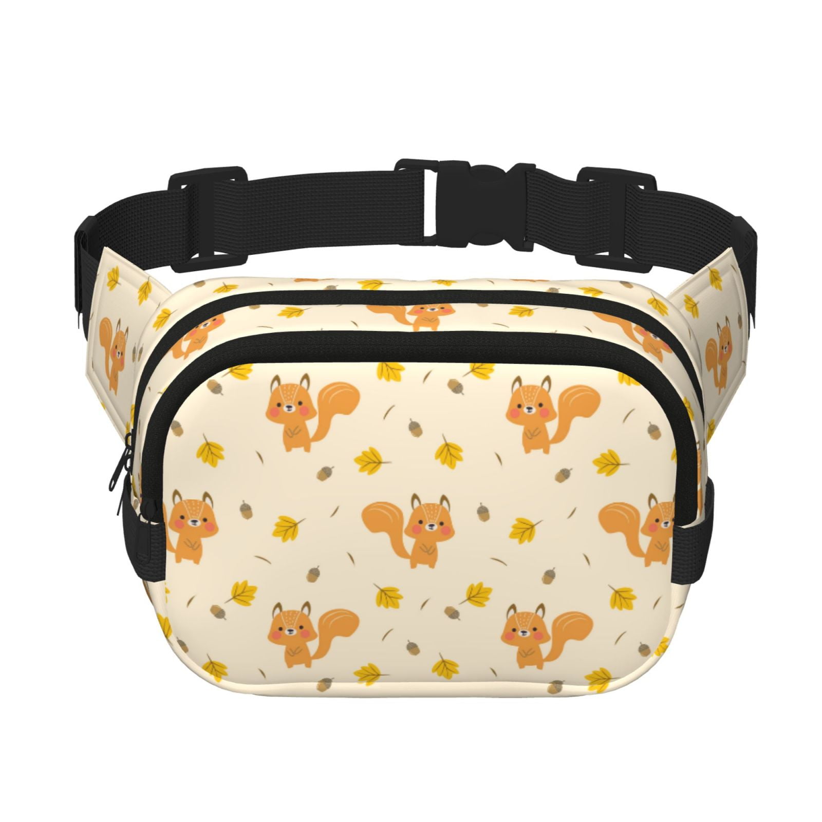 Picia Squirrel And Leaves Print Square Double-Layer Waist Bag Mini Adjustable Waist Belt Bag Exercise Running Travel Hiking