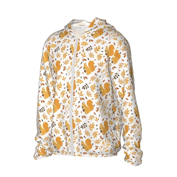 Picia Squirrel And Leaves Women's Men's UPF 50+ Sun Protection Hoodie Shirt Long Sleeve SPF Fishing Outdoor UV Hiking Lightweight Shirts-XX-Large