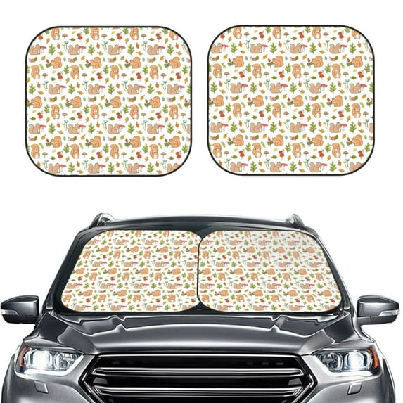 Picia Squirrel And Mushroom 2 Piece Car Windshield Sun Shade Foldable | Foldable Sun Shield for Front Window Blocks UV Rays and Keeps Your Vehicle Cool-Large