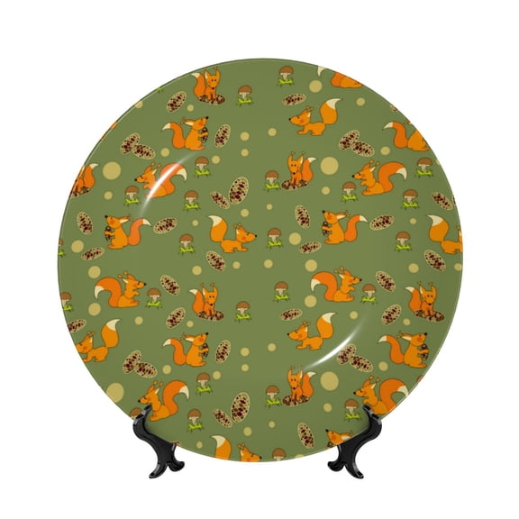 Picia Squirrel And Nuts Pattern Bone China Decorative Plate – Wall Decor with Stand and Adhesive, Elegant Ornament for Living Room, Office, or Entryway-6in