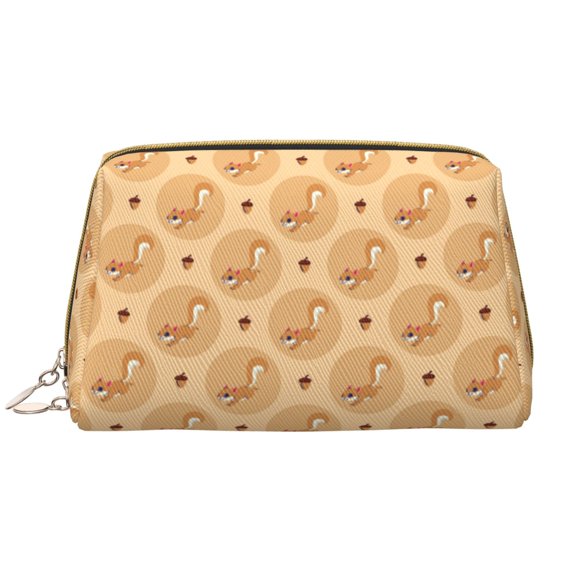 Picia Squirrel And Nuts Print Leather Makeup Bag Make Up Bag Travel Toiletry Bag for Her Girlfriend Teacher Teen Girl Gifts