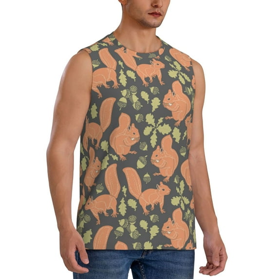 Picia Squirrel And Nuts mens Cotton Tank Undershirts , Moisture-wicking Ribbed Tanks, Lightweight Cotton Tank Undershirts-Small