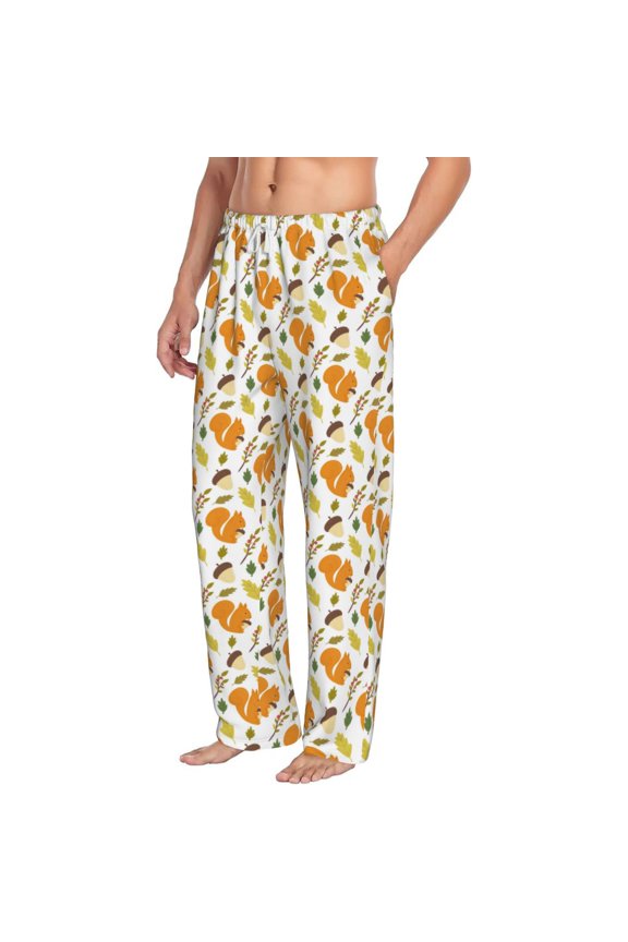 Squirrel Eating Nuts Mens Soft Woven Cotton Elastic Waistband Sleep Pajama Pant Lounge Sleep Pant With Pockets And Drawstring-Medium