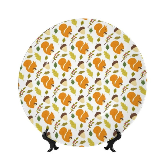 Picia Squirrel Eating Nuts Pattern Bone China Decorative Plate – Wall Decor with Stand and Adhesive, Elegant Ornament for Living Room, Office, or Entryway-6in